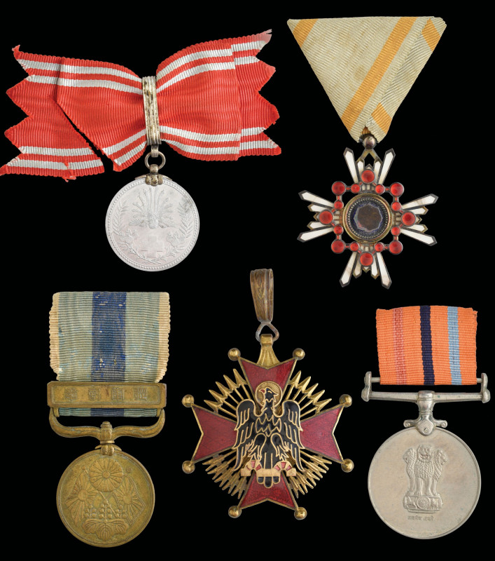Japan, Order of the Sacred Treasure, Sixth Class breast badge, in silver and ena...
