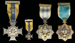 Mexico Naval Merit Medal, Type 2, 1926, First and Second Class badges, in silver-gilt and blue enamel, silver, gilt and blue enamels, 50mm (Grove D-65...