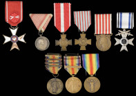 Miscellaneous World Orders, Medals and Decorations (9), Austria, small silver bravery medal, Karl issue; France (5), Great War, Allied Victory medals,...