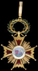 Spain, Order of Isabella the Catholic, Type 1 (1815-47), with FR7 monogram, Commander’s neck badge, in gold and enamels, width 51mm, with original nec...
