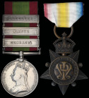 A Second Afghan War Pair awarded to Private A. Noble, 9th Lancers, comprising: Afghanistan 1878-80, 3 clasps, Charasia, Kabul, Kandahar (1508. Pte. A....
