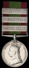 Afghanistan, 1878-80, 3 clasps, Peiwar Kotal, Charasia, Kabul (Sowar Ali Akbar Khan 12th Bengal Cavy.), unofficial rivets, good very fine   Ex Alan Wo...