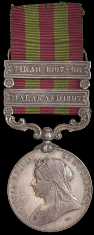 India General Service, 1895-1902, 2 clasps, Malakand 1897, Tirah 1897-98, depot ...