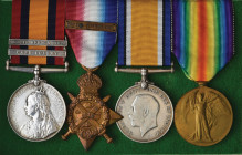 A Boer War and Great War ‘1914’ Group of 4 awarded to Private James Valentine Roberts, 1st Battalion, Grenadier Guards, who was hospitalised with 'fro...