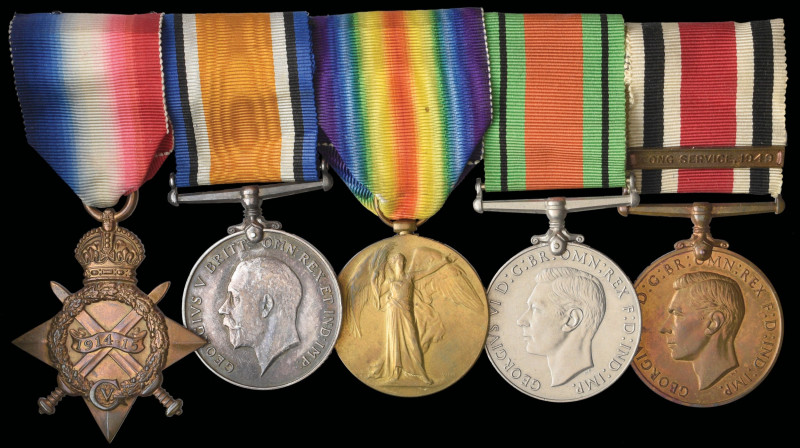 A Scarce Great War and WW2 Group of Five awarded to Private Percival Thomas Burg...