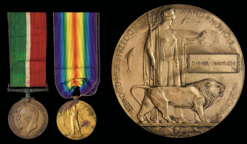 An Unusual Great War Mercantile Marine 'P.O.W' Pair and Plaque awarded to Firema...
