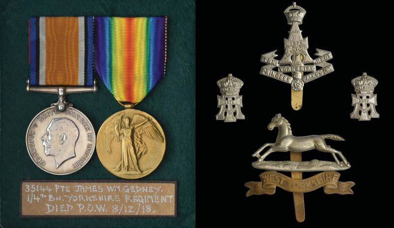 A Great War 'P.O.W.' Pair awarded to Private James William Gedney, 1st/4th Batta...