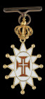 Dress Miniature, Portugal, Order of Christ, oval badge, early to mid-19th century in gold and enamels, with twelve gold tipped rays and a gold crown s...