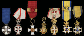 Dress Miniatures, Miscellaneous Scandinavian Orders (7), comprising Denmark, Order of the Dannebrog (2), Christian X, in gold and enamels, with rosett...