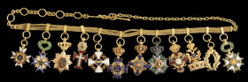 Dress Miniatures, Mounted Group of Twelve, in gold and enamels, comprising, France, Légion d’ Honneur, Palmes Académiques, Austria, Order of the Iron ...
