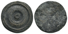 Weight 6.26 gr - Diameter 20 mm BYZANTINE BRONZE WEIGHT.(Circa 6th-9th century).Ae.