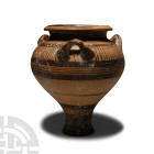 Greek Geometric Terracotta Piriform Jar with Handles