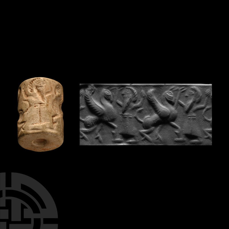 Central Asian Chert Cylinder Seal with Hero and Monster
Circa 11th-8th century ...