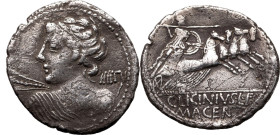Roman Republic & Imperatorial C. Licinius L. f. Macer 84 BC AR Denarius About Very Fine