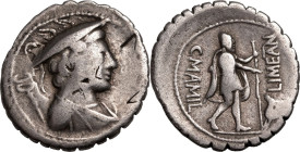 Roman Republic & Imperatorial C. Mamilius Limetanus 82 BC AR Serrate Denarius Good Fine; banker's marks to obv