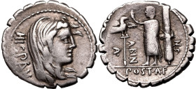 Roman Republic & Imperatorial A. Postumius A. f. Sp. n. Albinus 81 BC AR Serrate Denarius About Very Fine; light cabinet tone