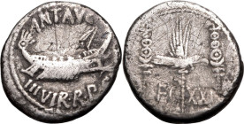 Roman Republic & Imperatorial Marc Antony 32-31 BC AR Denarius Fine