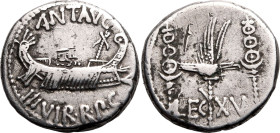Roman Republic & Imperatorial Marc Antony 32-31 BC AR Denarius Good Very Fine; a fine example, exhibiting lustrous metal