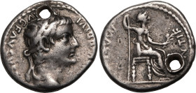 Roman Empire Tiberius AD 36-37 AR Denarius Very Fine; holed