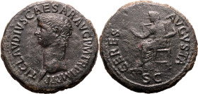 Roman Empire Claudius AD 41-50 Æ Dupondius Extremely Fine; an attractive example