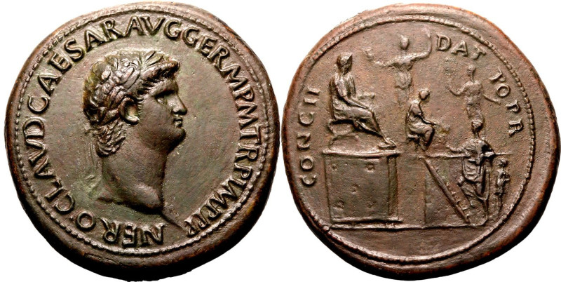 ROMAN EMPIRE. Nero. 
Bronze sestertius, AD 64. Rome. 
Obv: NERO CLAVDIVS CAESA...