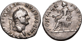 Roman Empire Vespasian AD 75 AR Denarius About Very Fine
