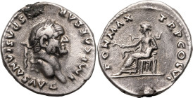 Roman Empire Vespasian AD 75 AR Denarius Good Very Fine; nicely toned