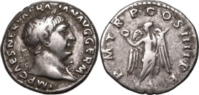 Roman Empire Trajan AD 101-102 AR Denarius About Very Fine