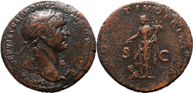 Roman Empire Trajan AD 104-107 Æ Sestertius Very Fine; cleaning marks, smoothed, attractive patina