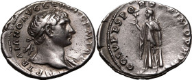 Roman Empire Trajan AD 107-108 AR Denarius About Extremely Fine