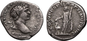 Roman Empire Trajan AD 110 AR Denarius Very Fine; subtle tone