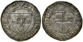 Winrych von Kniprode 1351-1382, Szeląg, Av.: Tarcza wielkiego mistrza, Rv.: Tarcza krzyżacka, Toruń.