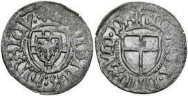 Henryk IV von Richtenberg 1470-1477, Szeląg, Av.: Tarcza wielkiego mistrza, Rv.: Tarcza krzyżacka, Królewiec.