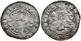 Jan Luksemburski 1310-1346, Grosz praski, Av.: Korona królewska, Rv.: Lew czeski.