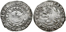 Jan Luksemburski 1310-1346, Grosz praski, Av.: Korona królewska, Rv.: Lew czeski.