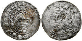 Jan Luksemburski 1310-1346, Grosz praski, Av.: Korona królewska, Rv.: Lew czeski.