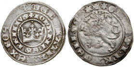 Jan Luksemburski 1310-1346, Grosz praski, Av.: Korona królewska, Rv.: Lew czeski.