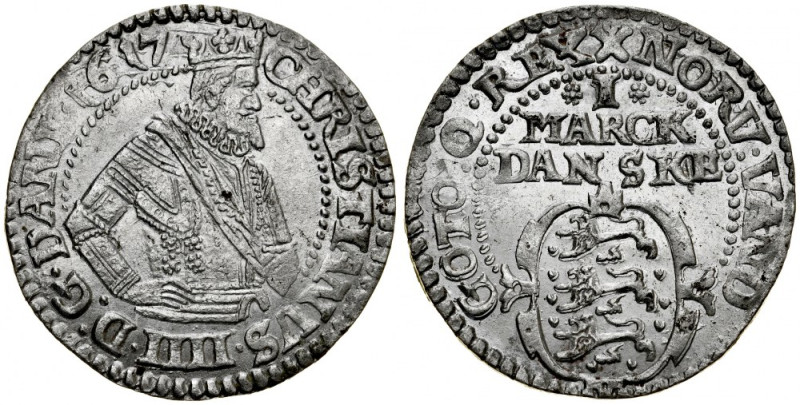 Denmark, Christian IV 1588-1648, Mark 1617, Kobenhavn. H.99D, piękny, świeży, ba...