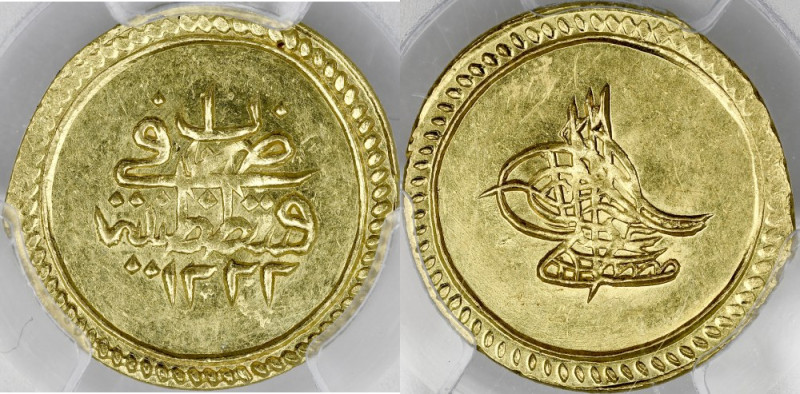 Turkey, Mustafa IV 1807-1808, Altin AH 1222/1, Istambul. KM 546, certyfikat NGC ...
