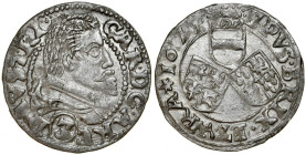 Śląsk, Księstwo Nyskie Biskupów Wrocławskich, Karol Austriacki 1608-1624, 3 krajcary 1621, Nysa.