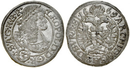 Śląsk, Leopold I 1657-1705, 3 krajcary 1669 SHS, Wrocław.