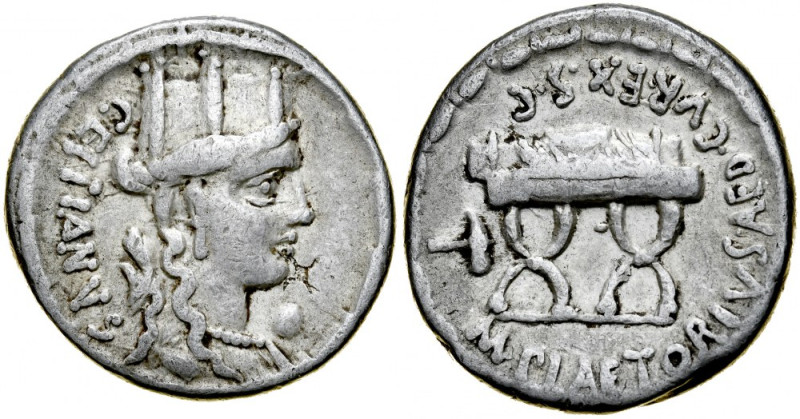Rzym, Roman Republic, Denar 57 r. p.n.e., M. Plaetorius / M.f. Cestianus Crawfor...