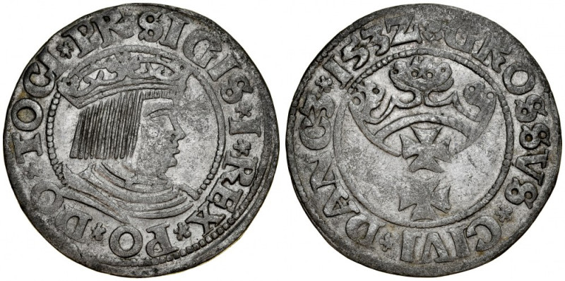 Zygmunt I Stary 1506-1548, Grosz 1532, Gdańsk. R. Kop. 7296, Gum. 564. poprawna ...