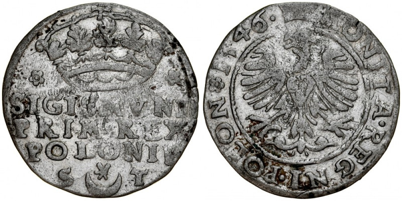 Zygmunt I Stary 1506-1548, Grosz 1546 S-T, Kraków, dwie rozety po bokach korony....