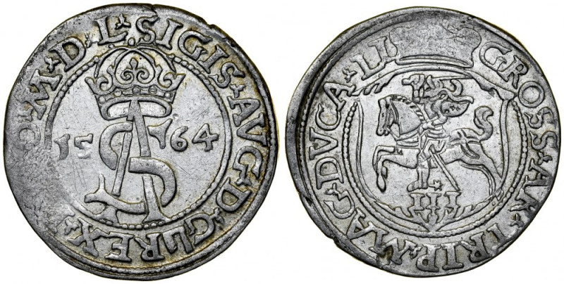 Zygmunt II August 1545-1572, Trojak 1564, Wilno. Kop. 3307, Gum. 622, ładny poły...