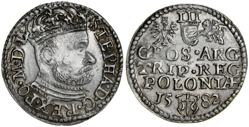 Stefan Batory 1576-1586, Trojak 1582, Olkusz. Kop. 519, Gum. 704, Iger O.82.5.va...