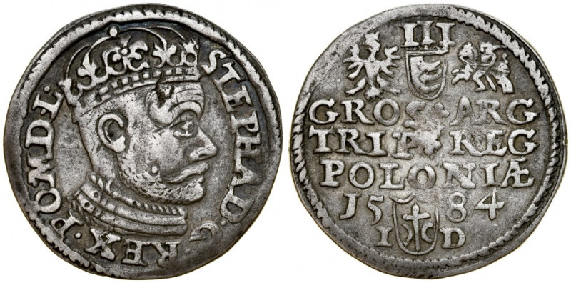 Stefan Batory 1576-1586, Trojak 1584 I-D, Olkusz. Kop. 524, Iger O.84.1.var, Gum...
