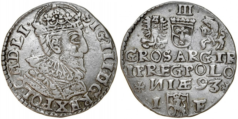 Zygmunt III 1587-1632, Trojak 1593, Olkusz. R. Kop. 963, Iger O.93.3.c, rzadki t...