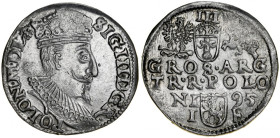 Zygmunt III 1587-1632, Trojak 1595, Olkusz, znak menniczy na końcu legendy.
