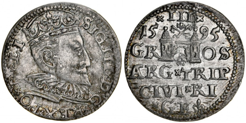 Zygmunt III 1587-1632, Trojak 1595, Ryga. Kop. 8191, Iger R.95.1.v, Gum 1454, po...